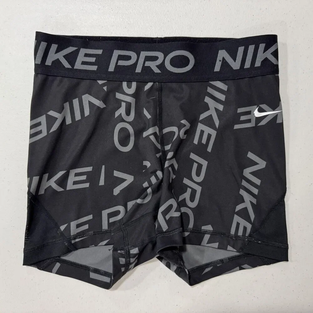 Nike Pro Compression Shorts Small Black Gray Logo Athletic Training FB6457-010